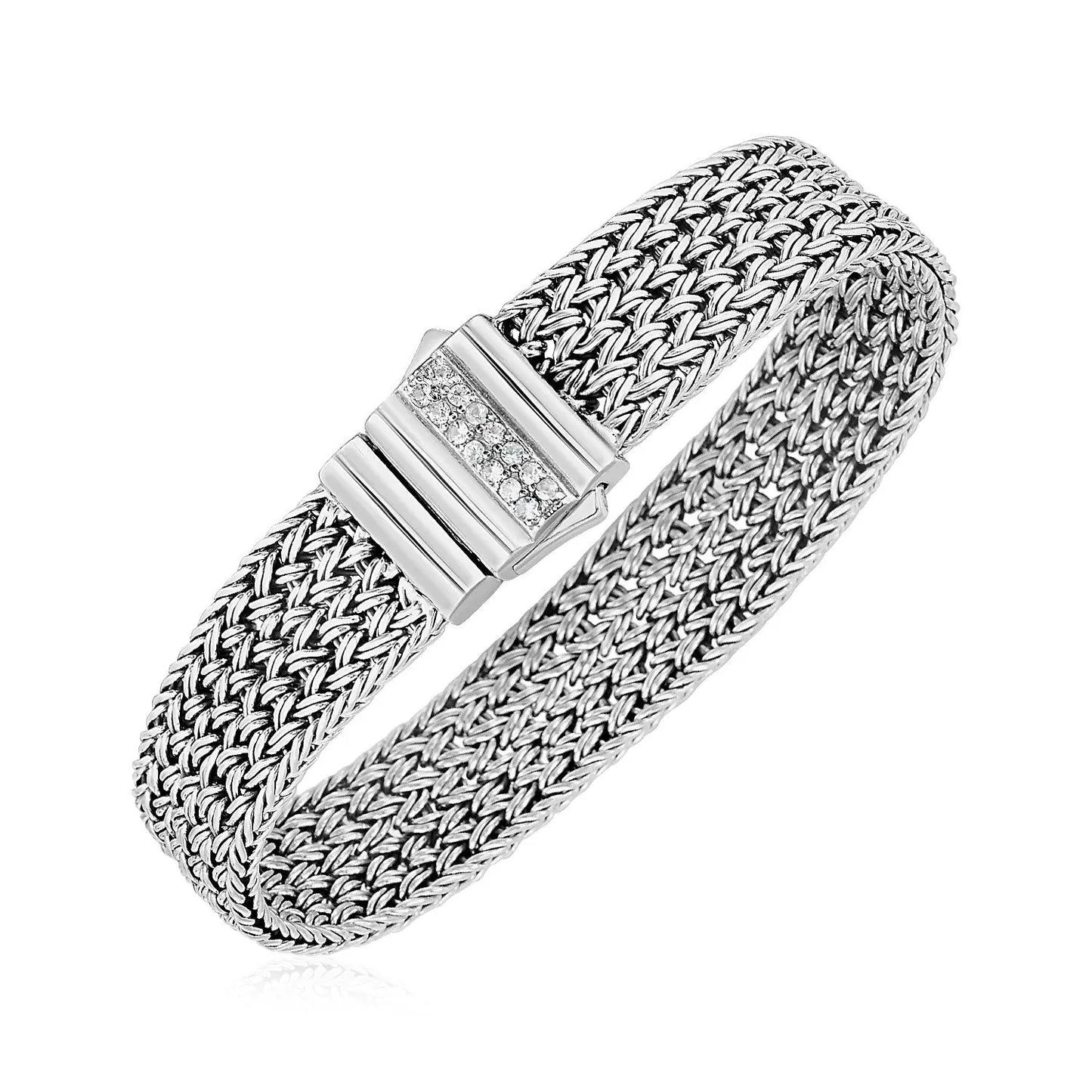 Woven Rope Bracelet with White Sapphire Accented Clasp in Sterling Silver RCJ Bracelets CELESTIA LUXE JEWELLERS
