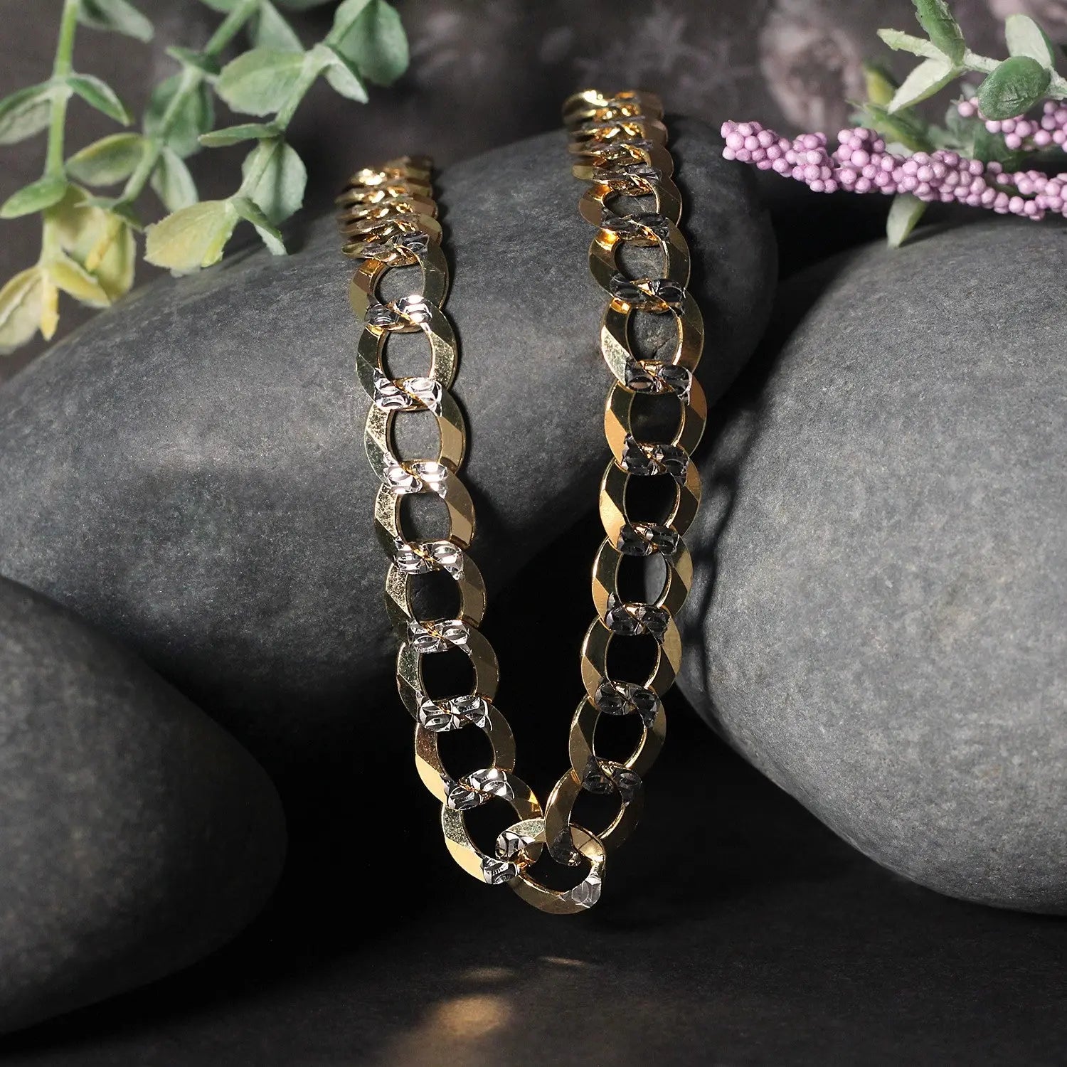 10 mm 14k Two Tone Gold Pave Curb Chain (9.70 mm) RCJ Chains  CELESTIA LUXE JEWELLERS