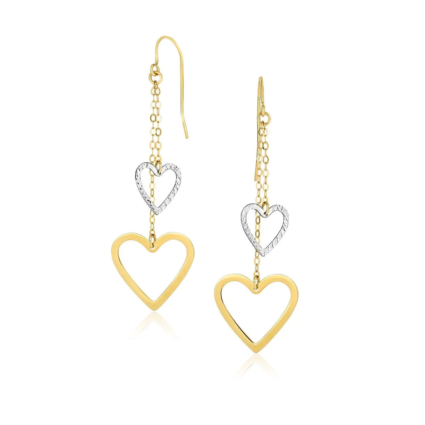 10k Two-Tone Gold Cutout Heart Chain Dangling Earrings RCJ Earrings  CELESTIA LUXE JEWELLERS