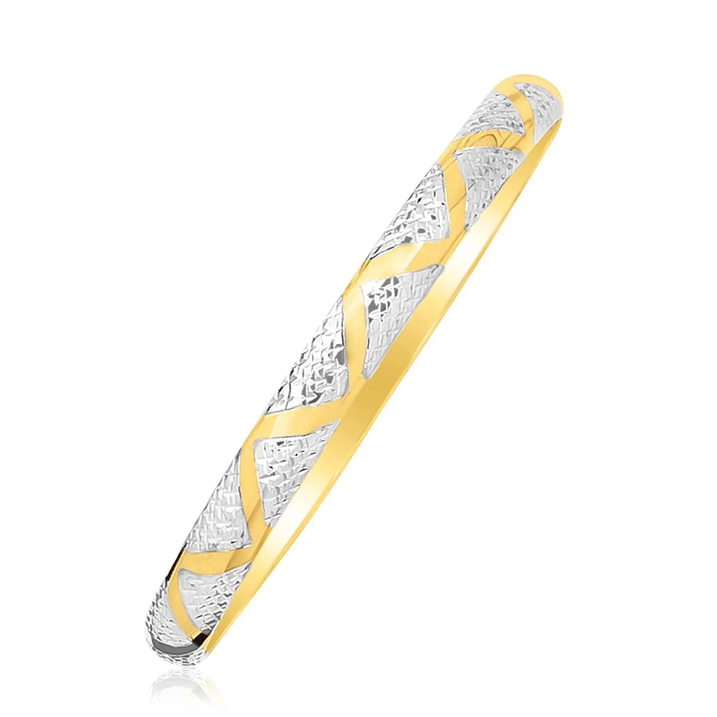 10k Two-Tone Gold Textured Zigzag Style Bangle (6.00 mm) RCJ Bangles  CELESTIA LUXE JEWELLERS