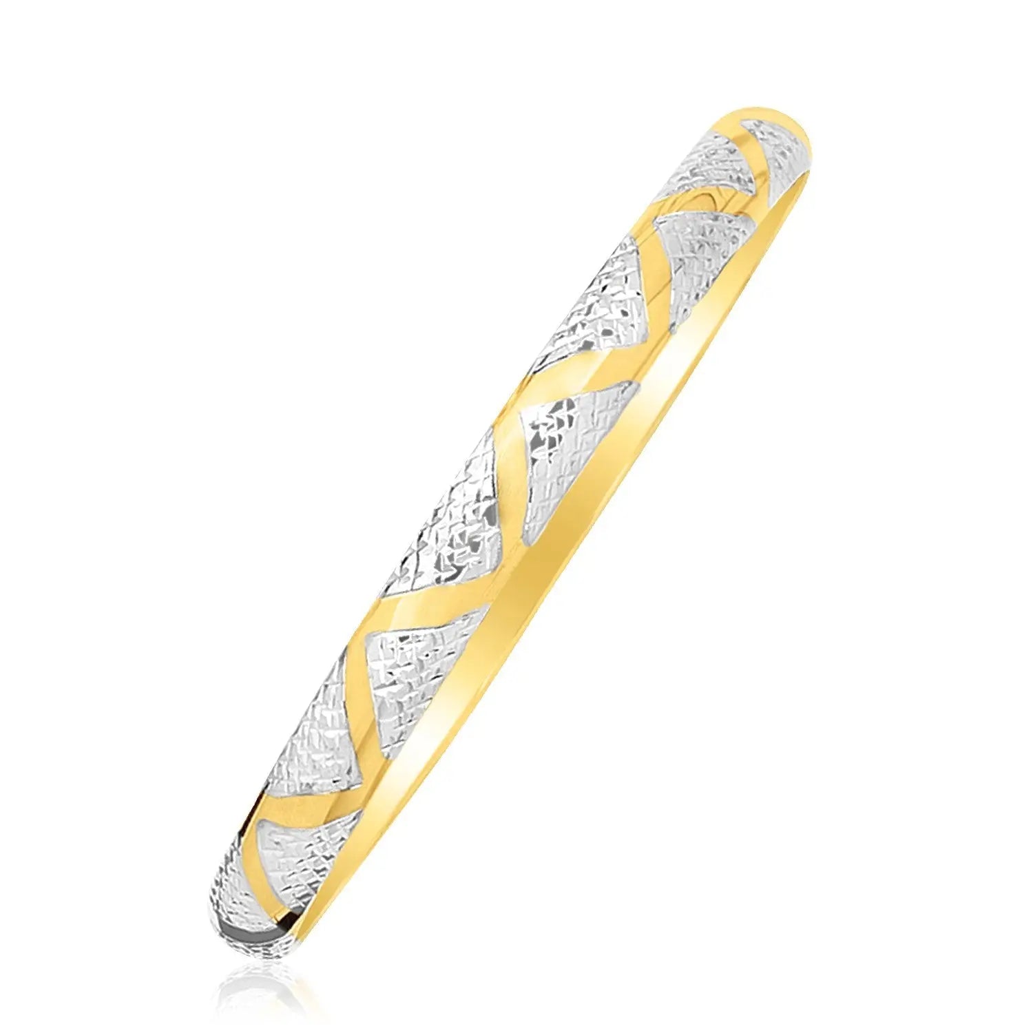 10k Two-Tone Gold Textured Zigzag Style Bangle (6.00 mm) RCJ Bangles  CELESTIA LUXE JEWELLERS