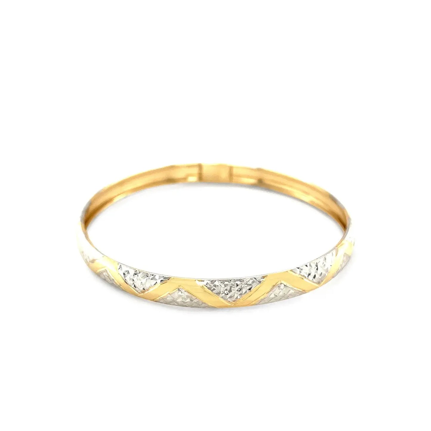10k Two-Tone Gold Textured Zigzag Style Bangle (6.00 mm) RCJ Bangles  CELESTIA LUXE JEWELLERS