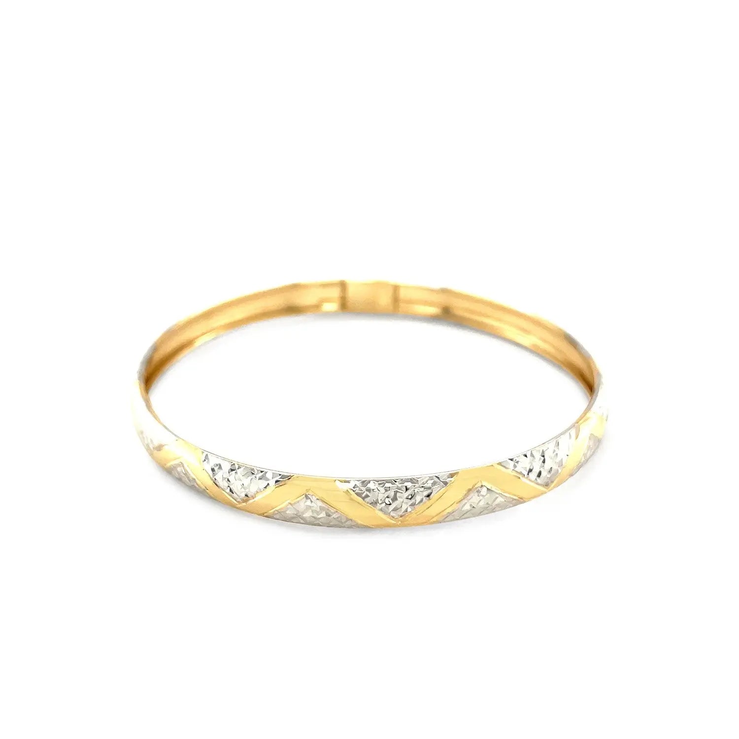 10k Two-Tone Gold Textured Zigzag Style Bangle (6.00 mm) RCJ Bangles  CELESTIA LUXE JEWELLERS