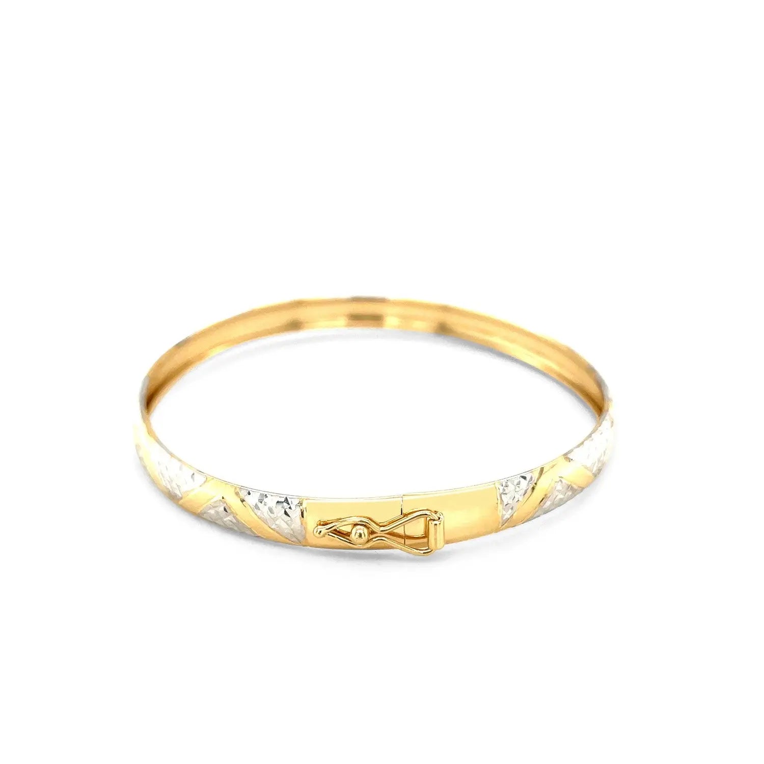 10k Two-Tone Gold Textured Zigzag Style Bangle (6.00 mm) RCJ Bangles  CELESTIA LUXE JEWELLERS