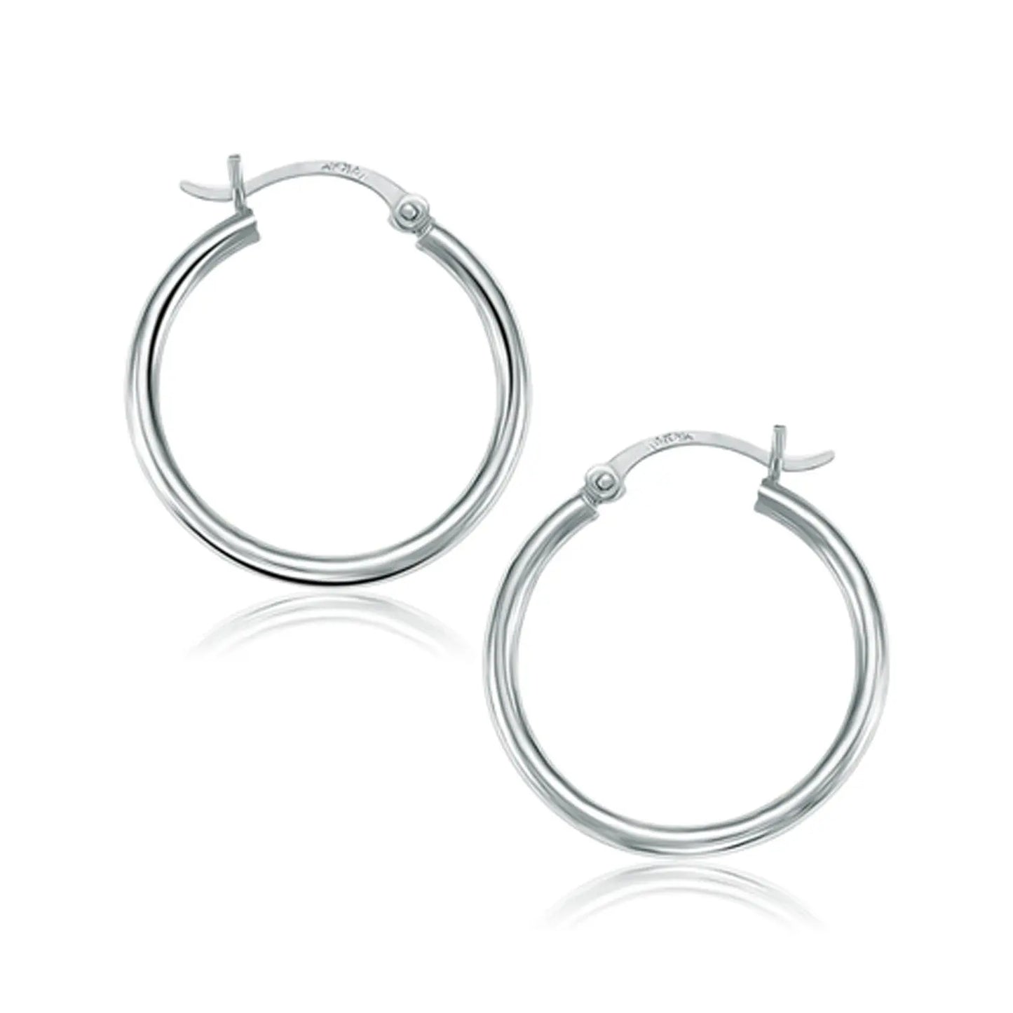10k White Gold Polished Hoop Earrings (2x25mm) RCJ Earrings  CELESTIA LUXE JEWELLERS