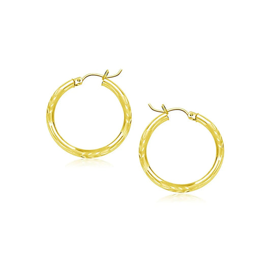 10k Yellow Gold Diamond Cut Hoop Earrings (2x15mm) RCJ Earrings  CELESTIA LUXE JEWELLERS