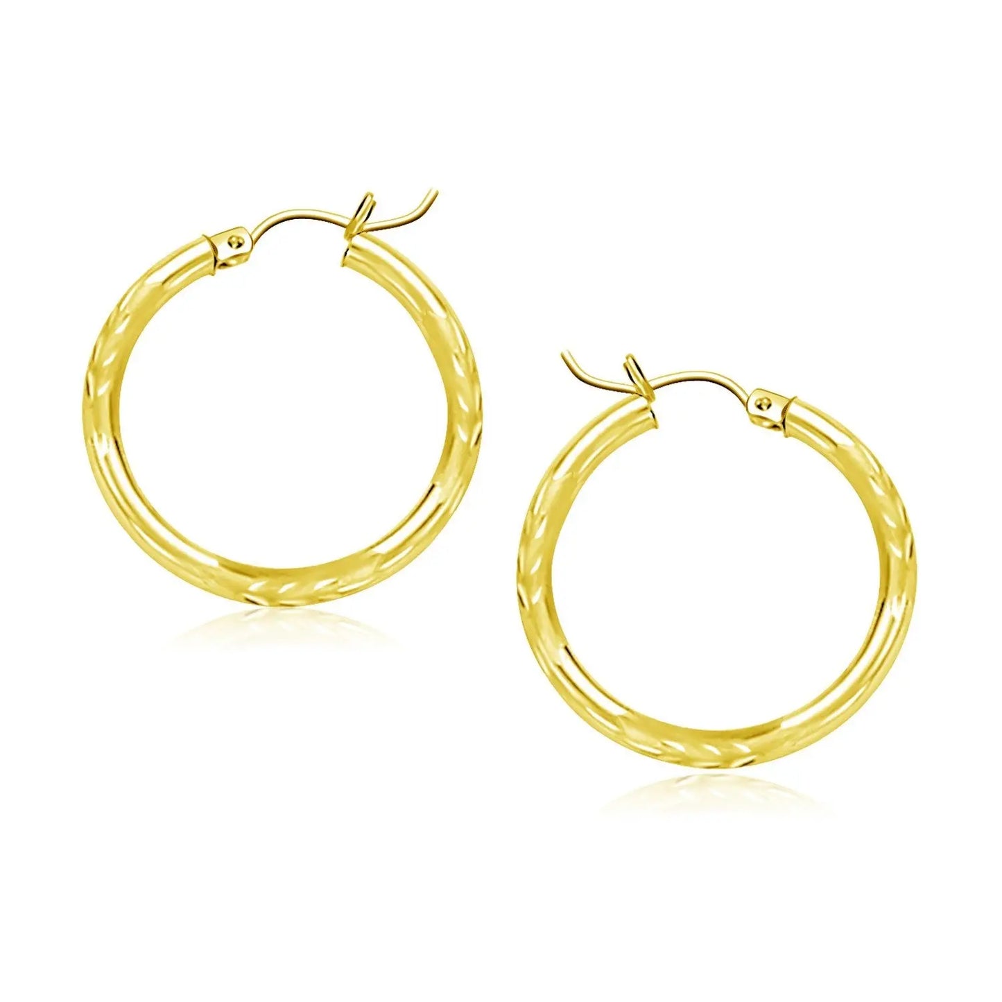 10k Yellow Gold Diamond Cut Hoop Earrings (3x20mm) RCJ Earrings  CELESTIA LUXE JEWELLERS