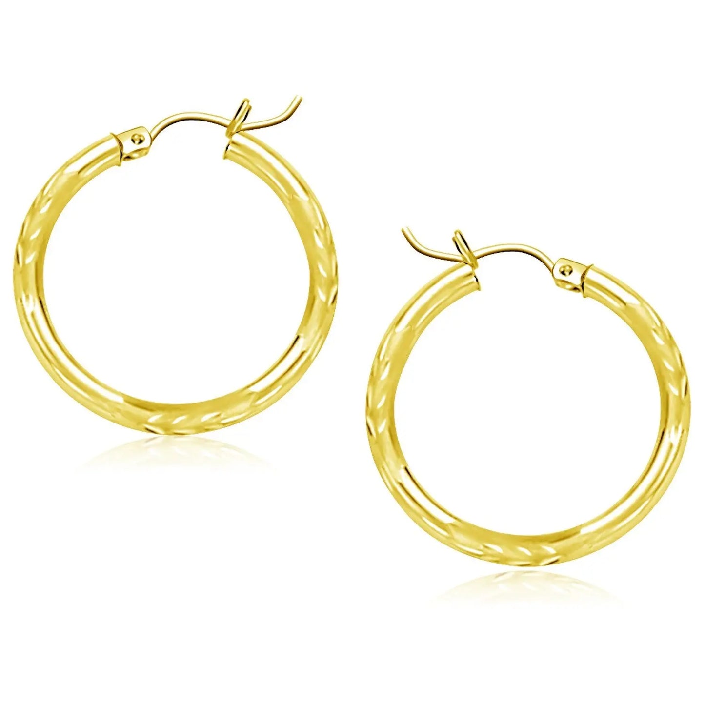 10k Yellow Gold Diamond Cut Hoop Earrings (3x25mm) RCJ Earrings  CELESTIA LUXE JEWELLERS