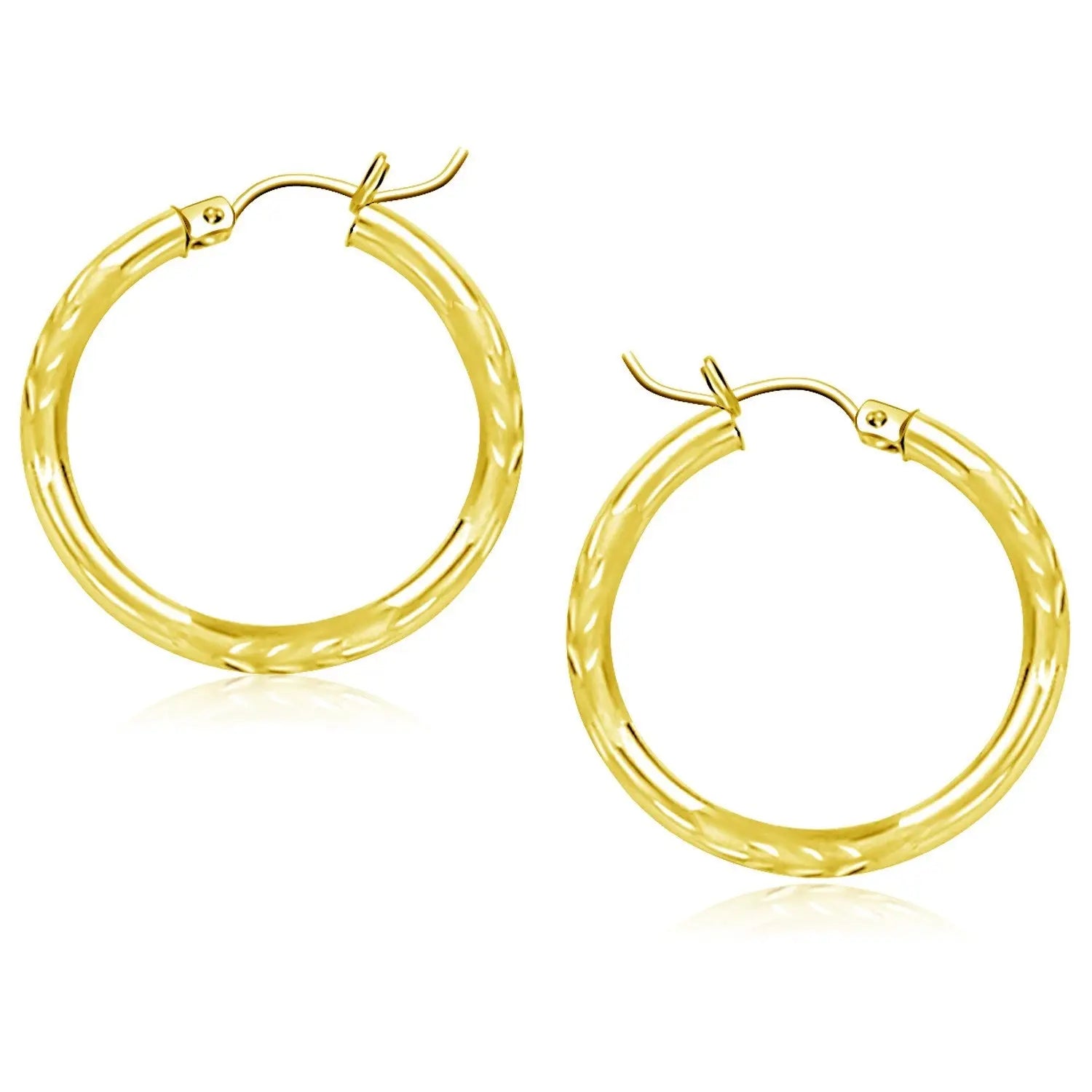 10k Yellow Gold Diamond Cut Hoop Earrings (3x25mm) RCJ Earrings  CELESTIA LUXE JEWELLERS