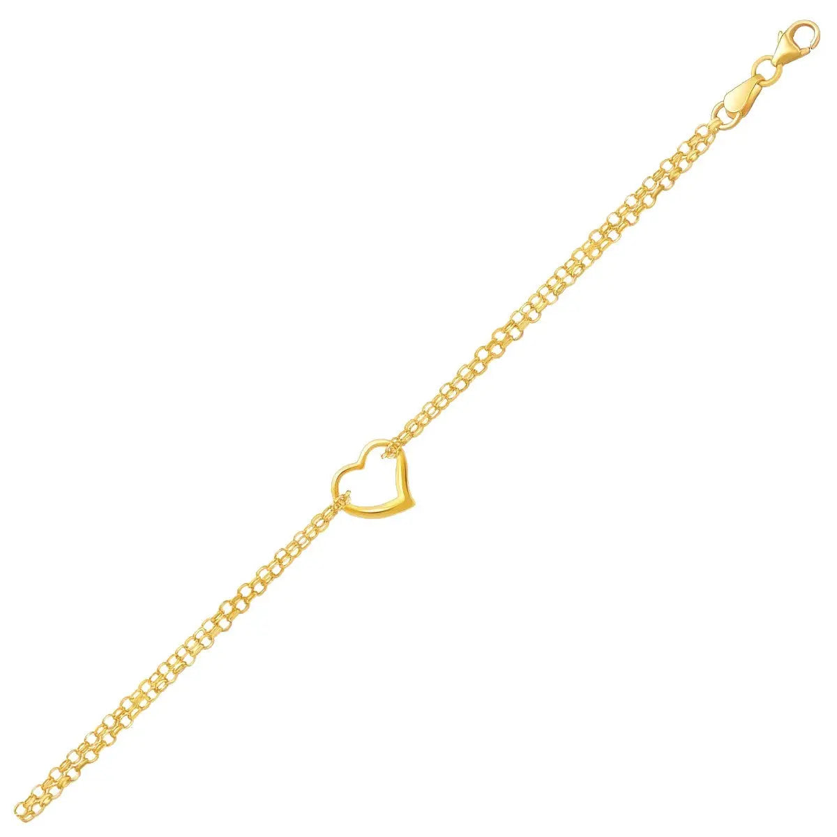 10k Yellow Gold Double Rolo Chain Anklet with an Open Heart Station RCJ Anklets  CELESTIA LUXE JEWELLERS