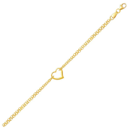 10k Yellow Gold Double Rolo Chain Anklet with an Open Heart Station RCJ Anklets  CELESTIA LUXE JEWELLERS