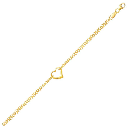 10k Yellow Gold Double Rolo Chain Anklet with an Open Heart Station RCJ Anklets  CELESTIA LUXE JEWELLERS