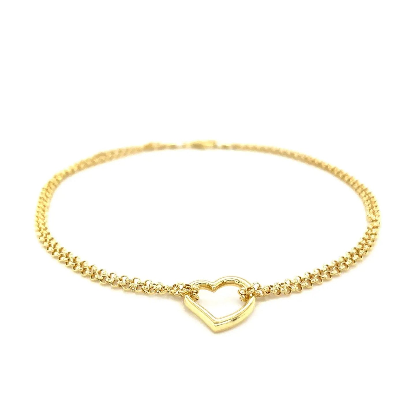 10k Yellow Gold Double Rolo Chain Anklet with an Open Heart Station RCJ Anklets  CELESTIA LUXE JEWELLERS