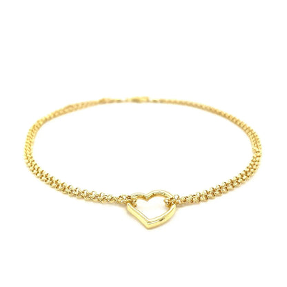 10k Yellow Gold Double Rolo Chain Anklet with an Open Heart Station RCJ Anklets  CELESTIA LUXE JEWELLERS