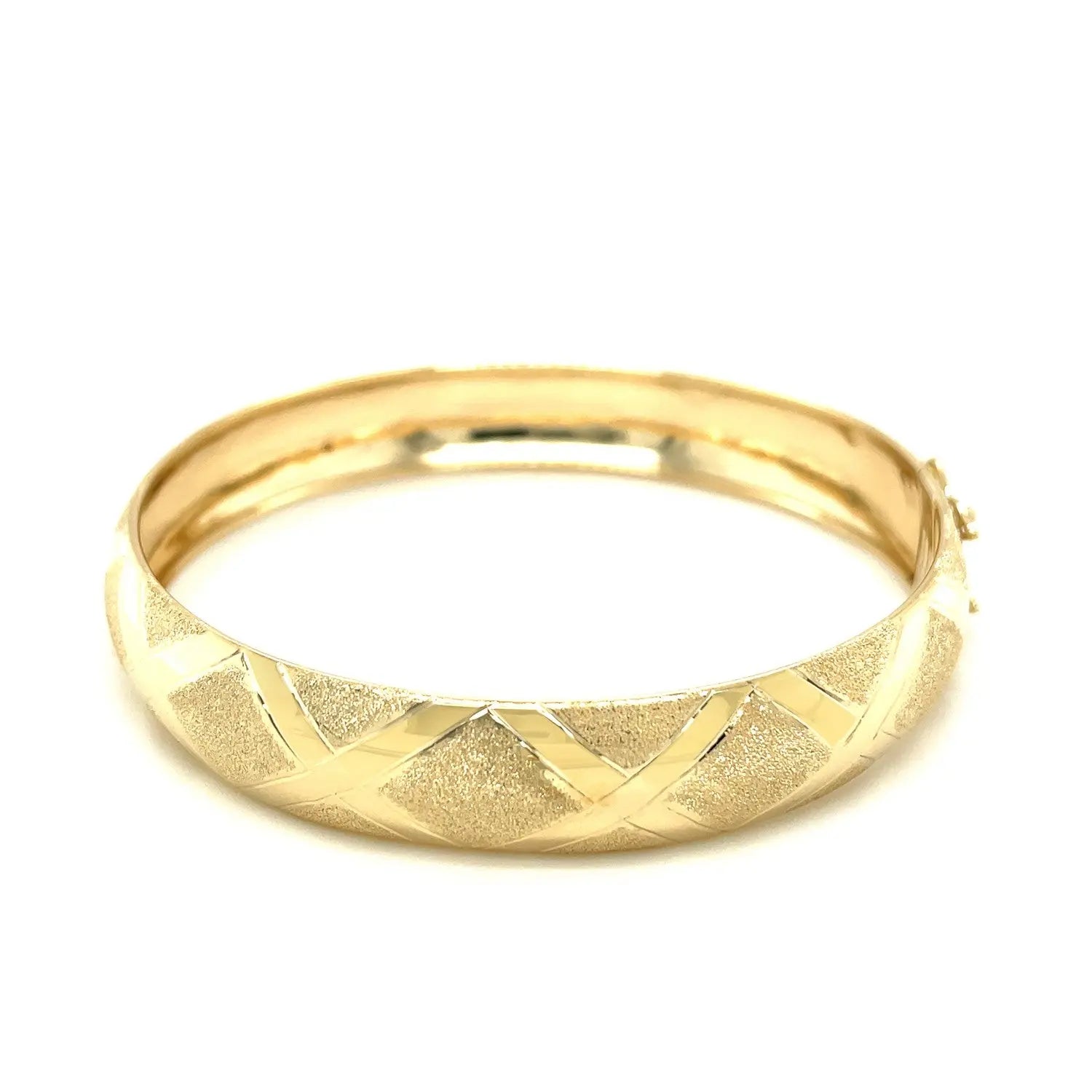 10k Yellow Gold Dual-Textured Diamond Pattern Bangle (12.00 mm) RCJ Bangles  CELESTIA LUXE JEWELLERS