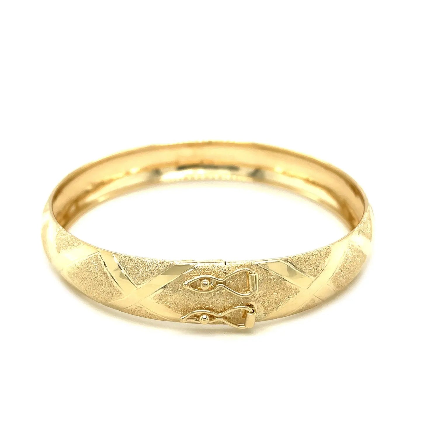 10k Yellow Gold Dual-Textured Diamond Pattern Bangle (12.00 mm) RCJ Bangles  CELESTIA LUXE JEWELLERS