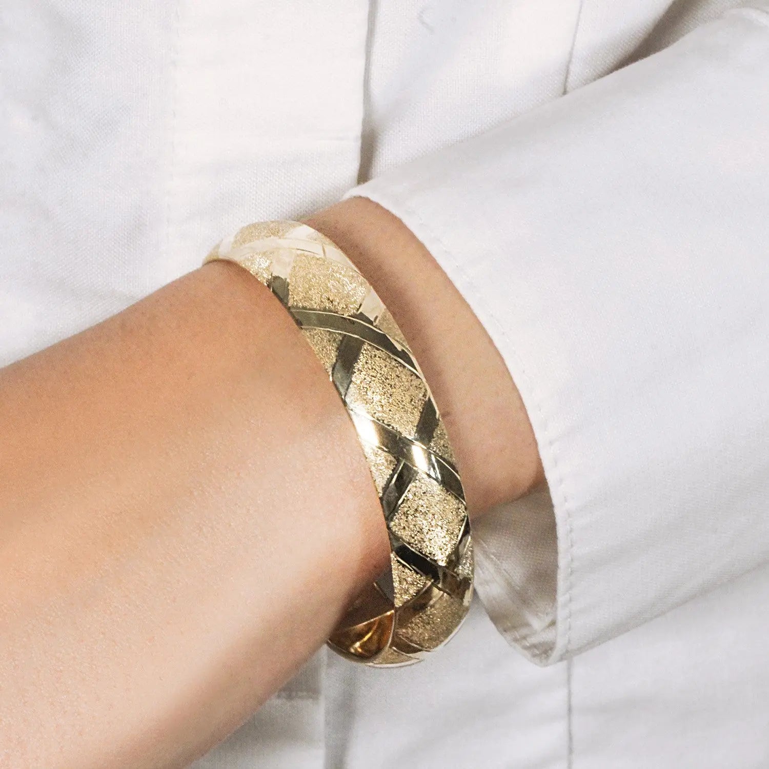 10k Yellow Gold Dual-Textured Diamond Pattern Bangle (12.00 mm) RCJ Bangles  CELESTIA LUXE JEWELLERS