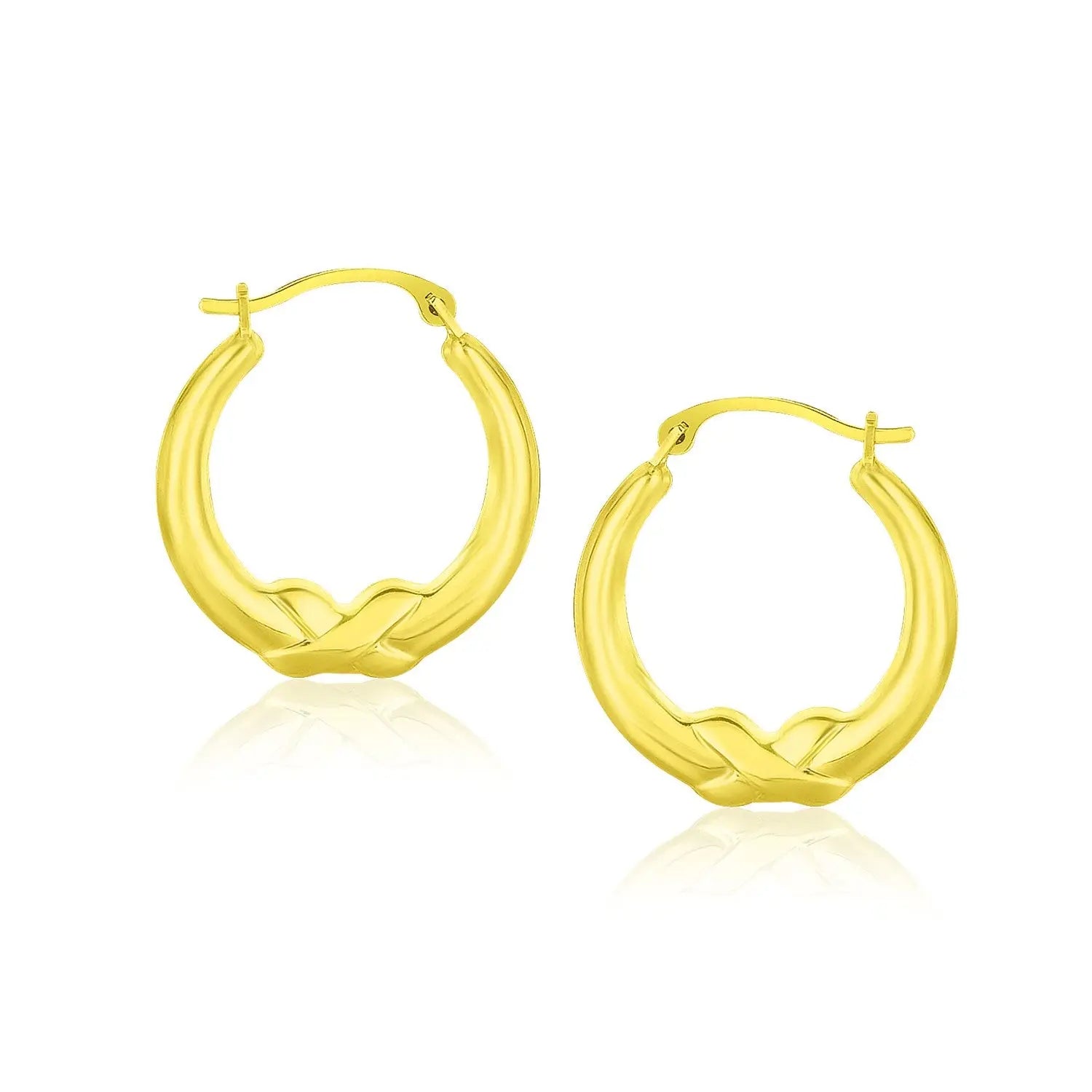10k Yellow Gold X Motif Round Shape Hoop Earrings RCJ Earrings  CELESTIA LUXE JEWELLERS