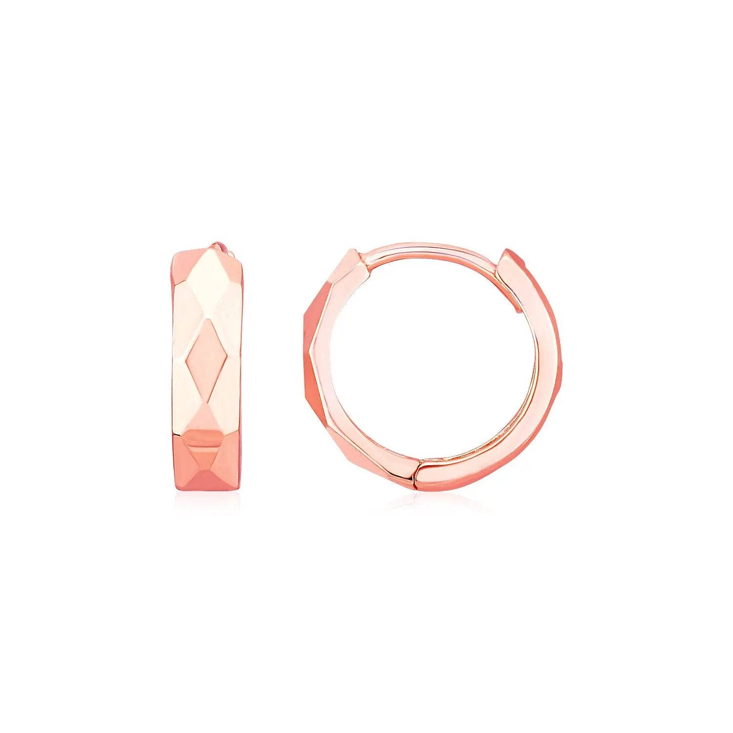 14K Rose Gold Diamond Motif Faceted Huggie Earrings RCJ Earrings  CELESTIA LUXE JEWELLERS
