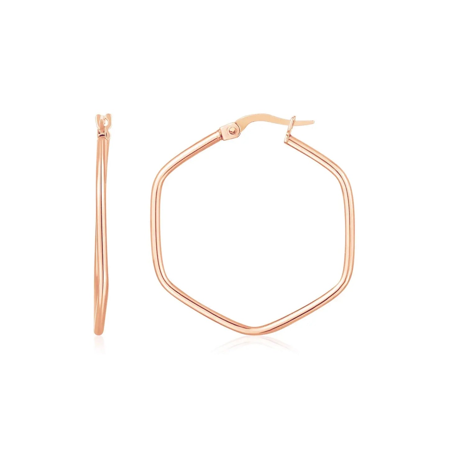 14K Rose Gold Hexagon Hoop Rounded Edge Earrings RCJ Earrings  CELESTIA LUXE JEWELLERS