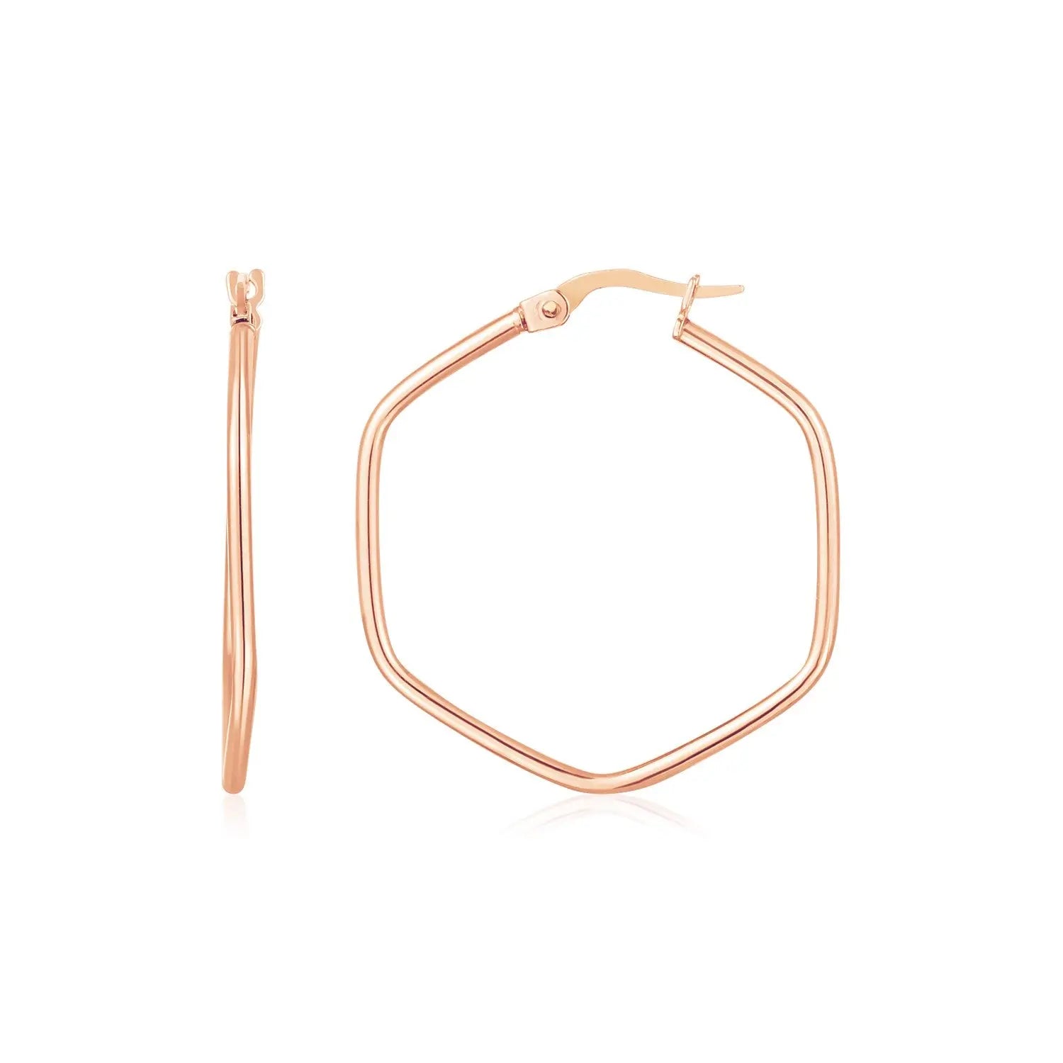 14K Rose Gold Hexagon Hoop Rounded Edge Earrings RCJ Earrings  CELESTIA LUXE JEWELLERS