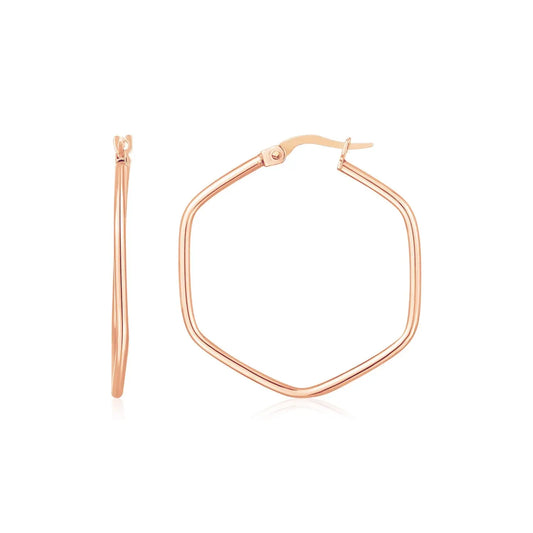14K Rose Gold Hexagon Hoop Rounded Edge Earrings RCJ Earrings  CELESTIA LUXE JEWELLERS
