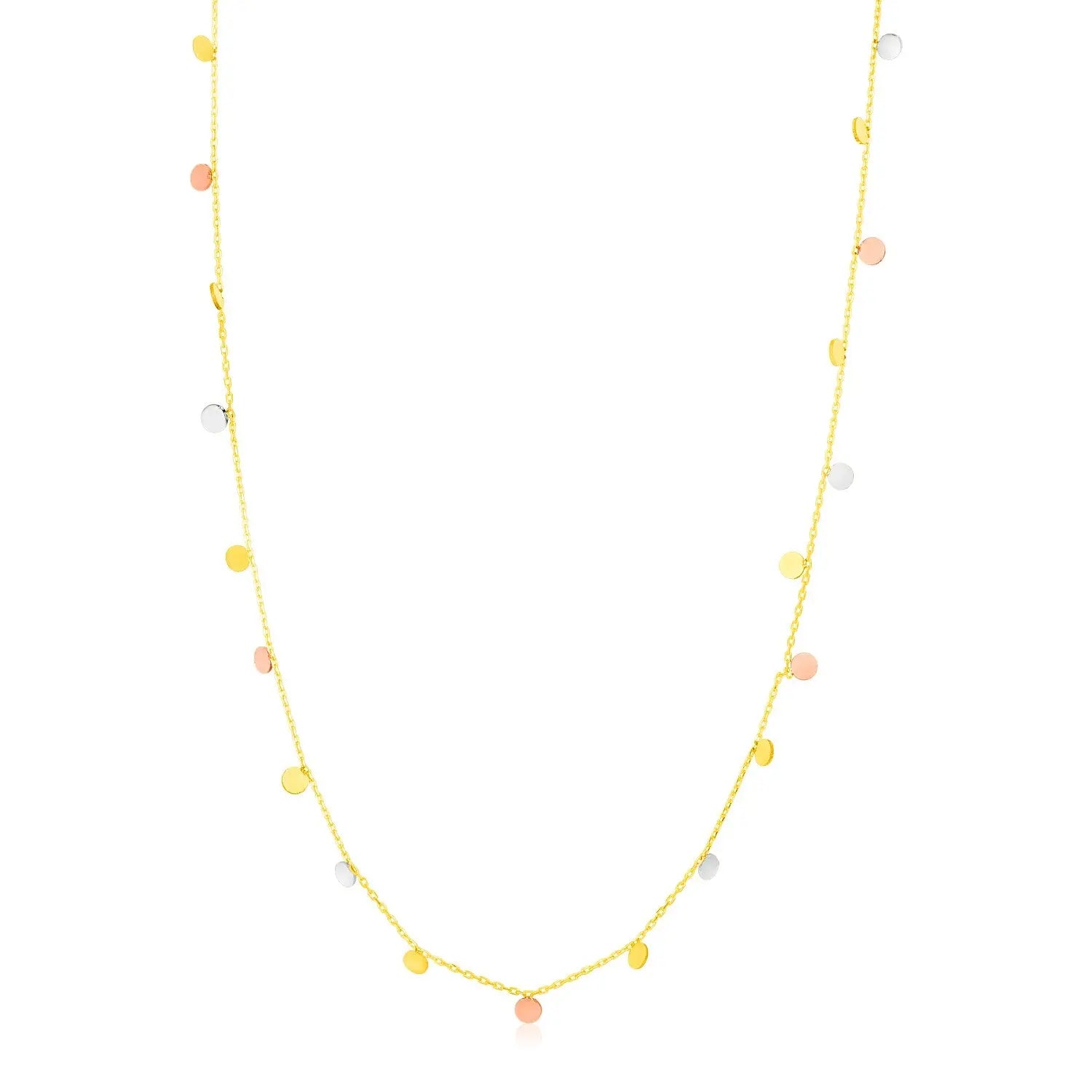 14K Tri Color Necklace with Dangling Circles RCJ Necklaces  CELESTIA LUXE JEWELLERS