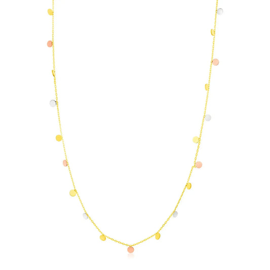 14K Tri Color Necklace with Dangling Circles RCJ Necklaces  CELESTIA LUXE JEWELLERS