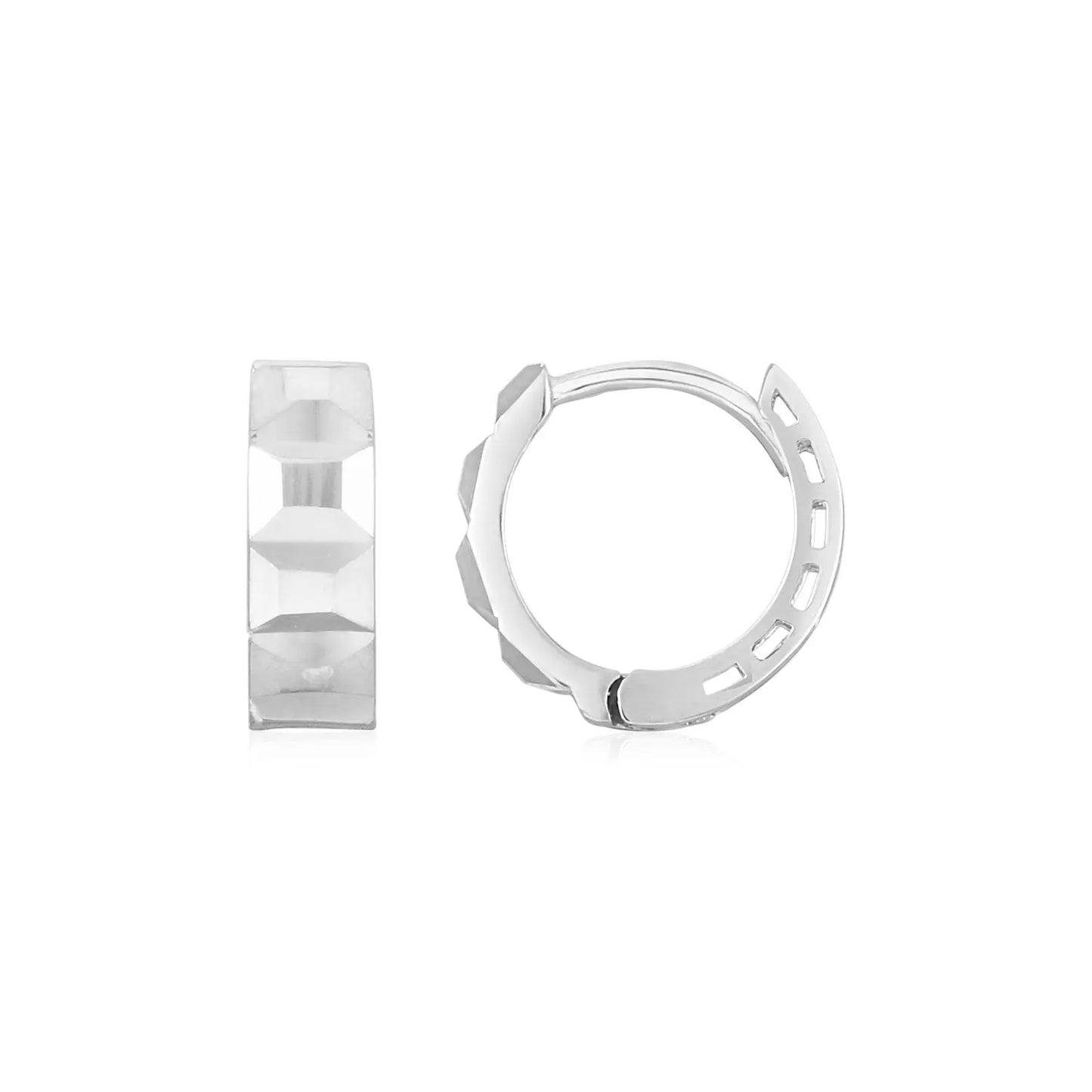 14K White Gold Square Motif Faceted Huggie Earrings RCJ Earrings  CELESTIA LUXE JEWELLERS