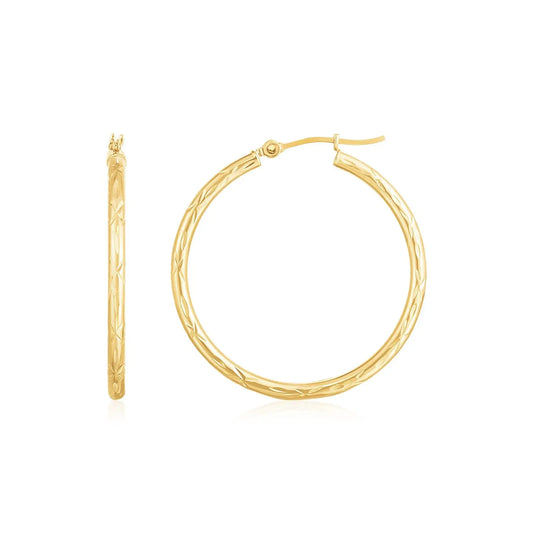 14K Yellow Gold Diamond Cut Hoop Earrings(2x30mm) RCJ Earrings  CELESTIA LUXE JEWELLERS