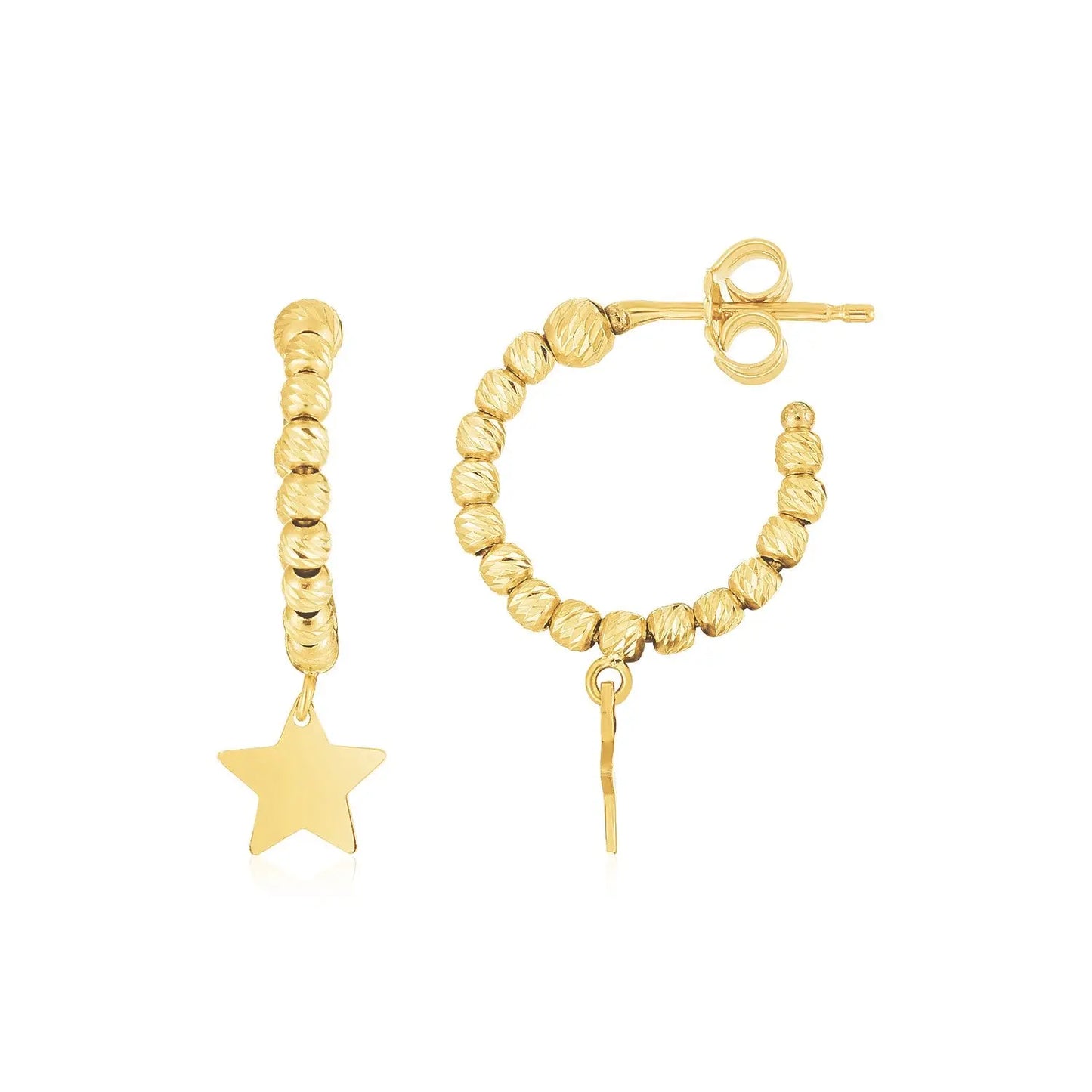 14K Yellow Gold Drop Star Charm Beaded Hoop Earrings RCJ Earrings  CELESTIA LUXE JEWELLERS