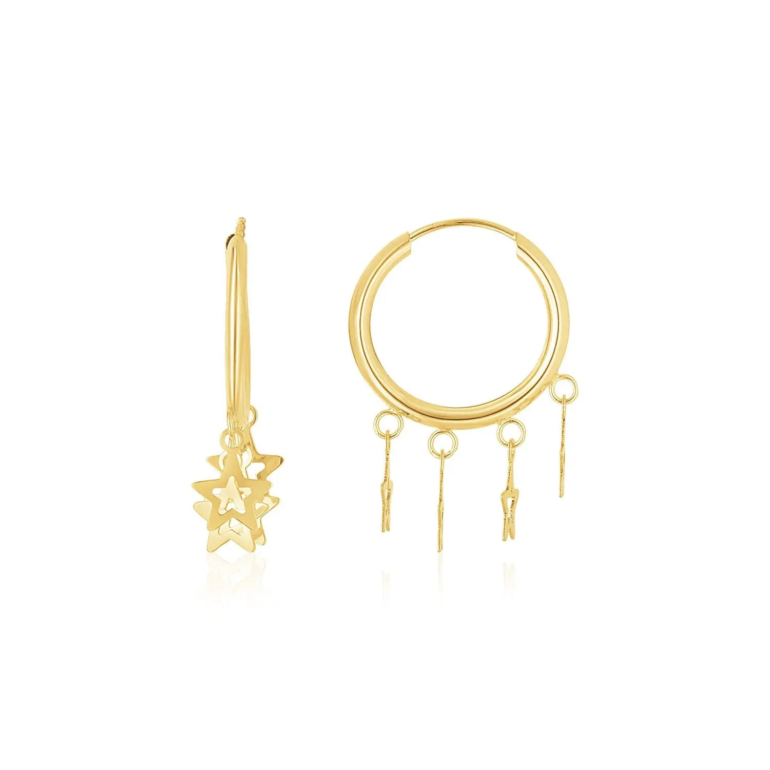 14K Yellow Gold Endless Star Charm Huggie Hoop Earrings RCJ Earrings  CELESTIA LUXE JEWELLERS