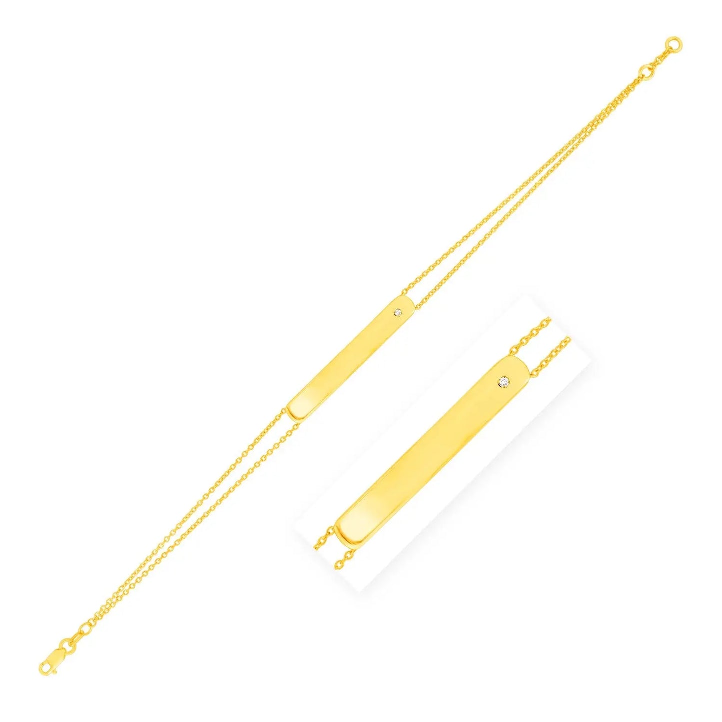 14K Yellow Gold Engravable Bar Bracelet with Diamond (1.10 mm) RCJ Bracelets  CELESTIA LUXE JEWELLERS