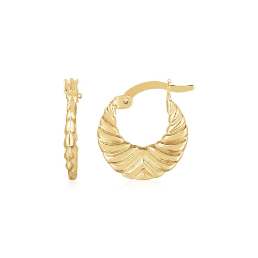 14K Yellow Gold Graduated Grooved Fancy Hoop Earrings RCJ Earrings  CELESTIA LUXE JEWELLERS