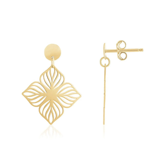 14K Yellow Gold High Polish Flower Cutout Earrings RCJ Earrings  CELESTIA LUXE JEWELLERS