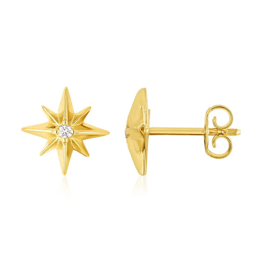 14K Yellow Gold High Polish North Star Diamond Earrings RCJ Earrings  CELESTIA LUXE JEWELLERS