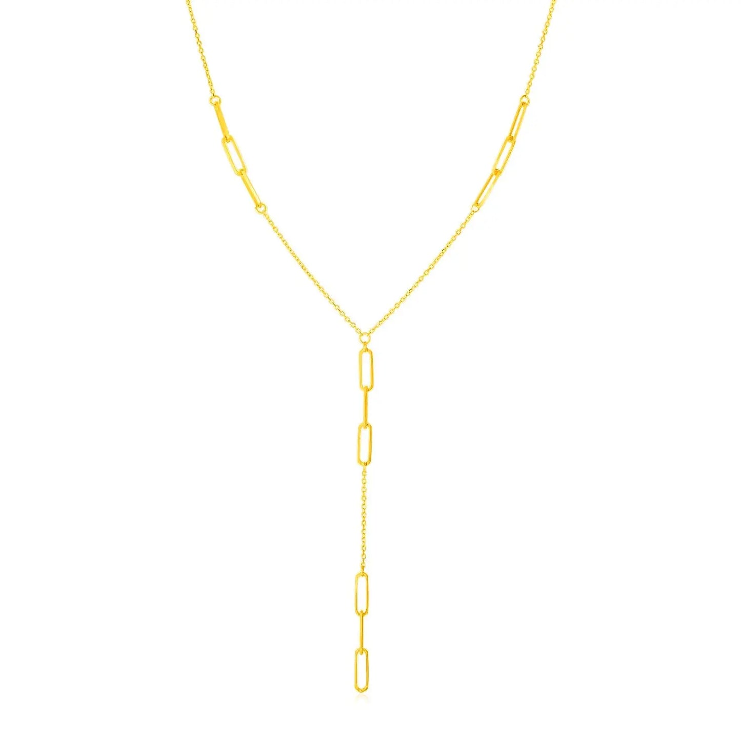 14K Yellow Gold Lariat Necklace with Paperclip Chain Stations RCJ Necklaces  CELESTIA LUXE JEWELLERS