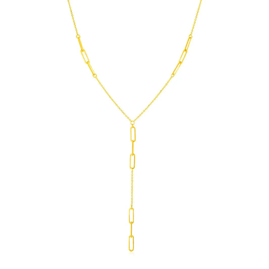 14K Yellow Gold Lariat Necklace with Paperclip Chain Stations RCJ Necklaces  CELESTIA LUXE JEWELLERS