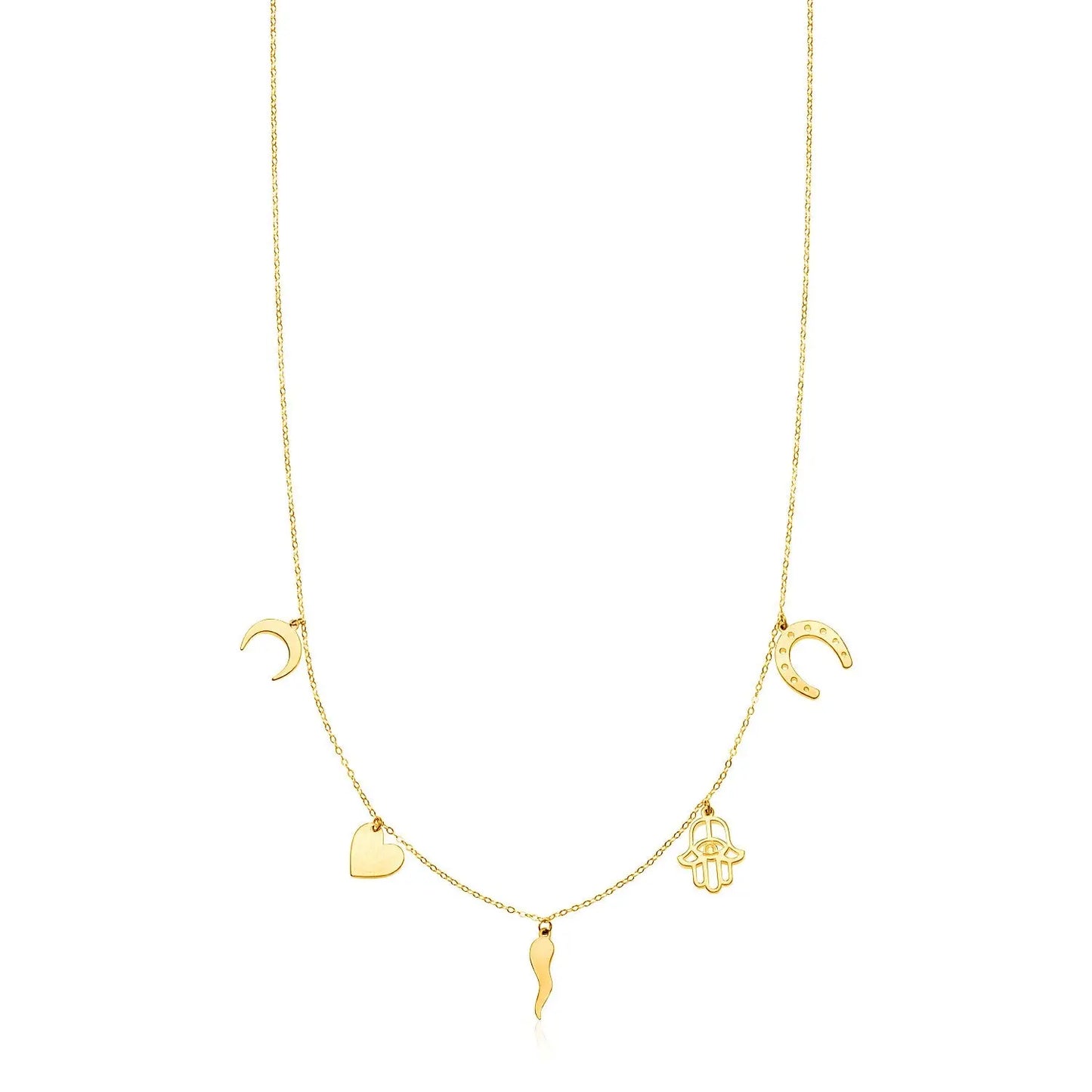 14K Yellow Gold Necklace with Polished Charms RCJ Necklaces  CELESTIA LUXE JEWELLERS