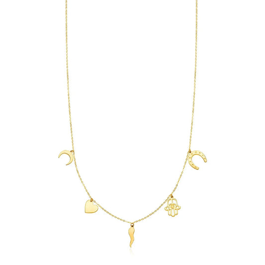 14K Yellow Gold Necklace with Polished Charms RCJ Necklaces  CELESTIA LUXE JEWELLERS