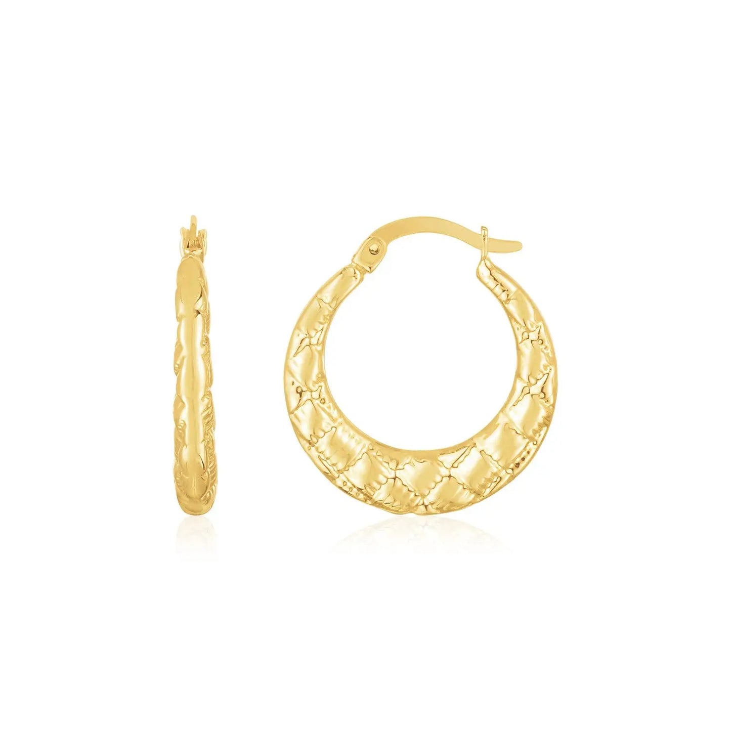 14K Yellow Gold Puffed Checkerboard Hoops RCJ Earrings  CELESTIA LUXE JEWELLERS