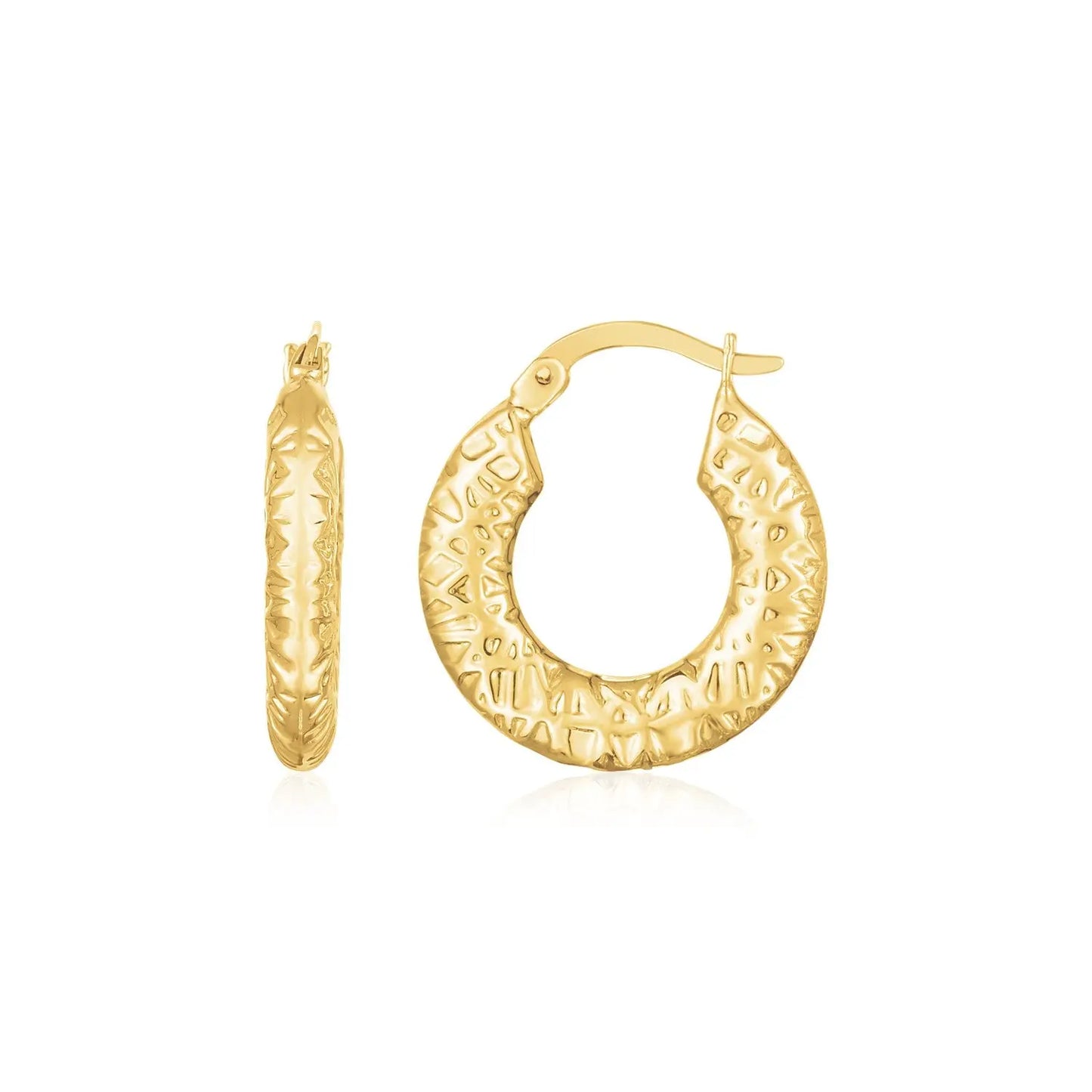 14K Yellow Gold Puffed Textured Hoops RCJ Earrings  CELESTIA LUXE JEWELLERS