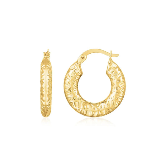 14K Yellow Gold Puffed Textured Hoops RCJ Earrings  CELESTIA LUXE JEWELLERS