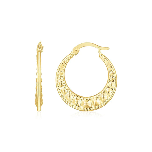 14K Yellow Gold Puffed Wavy Textured Hoops RCJ Earrings  CELESTIA LUXE JEWELLERS