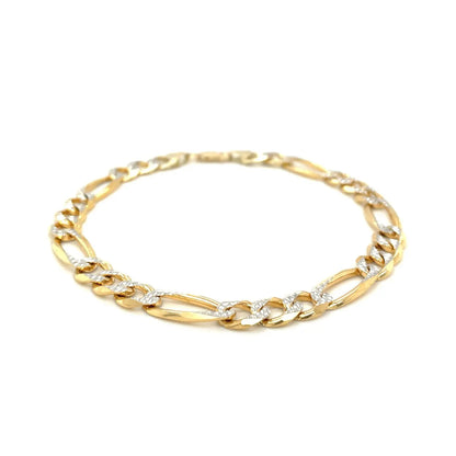 14K Yellow Two Tone Solid Pave Figaro Bracelet (7.00 mm) RCJ Bracelets  CELESTIA LUXE JEWELLERS
