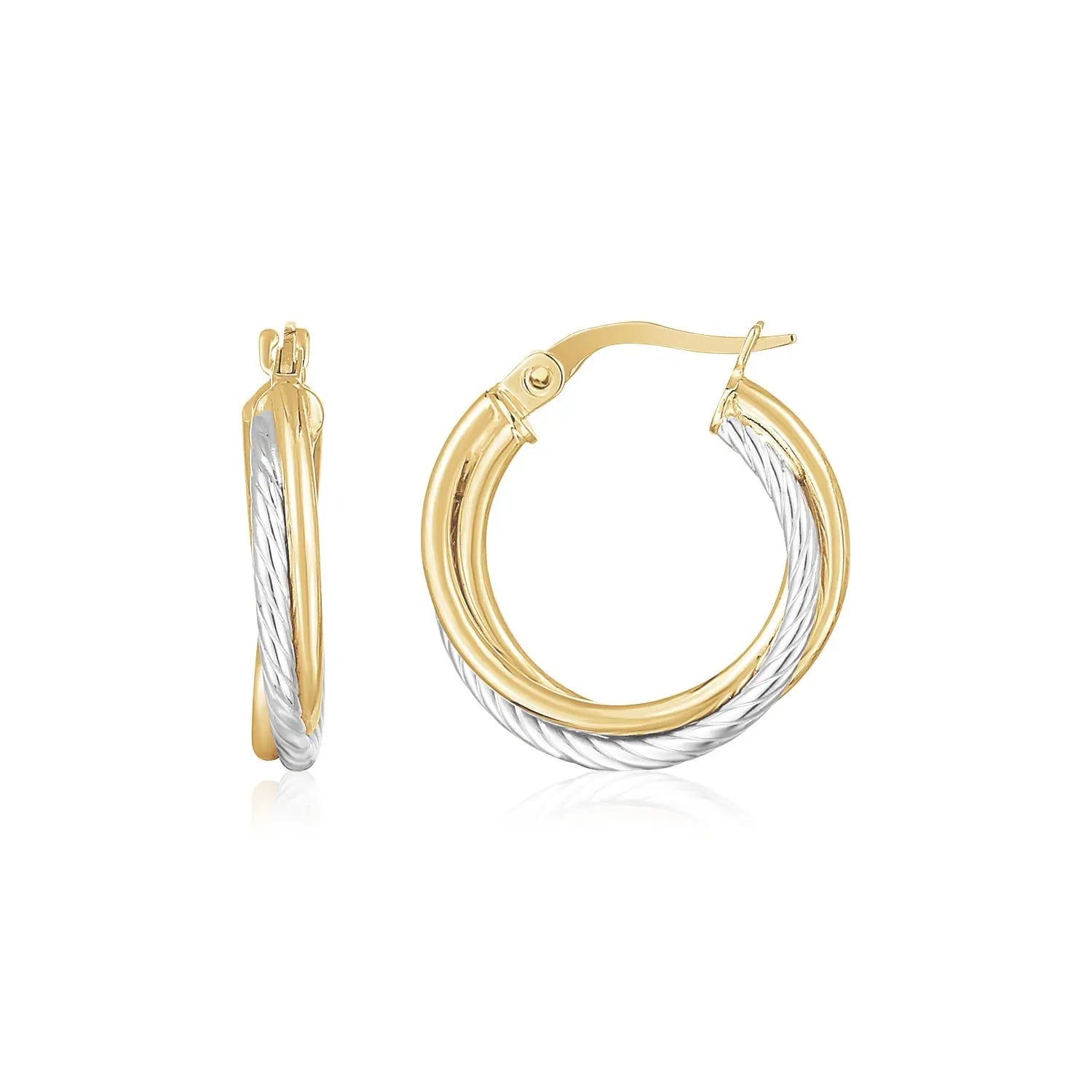 14K Yellow and White Gold Twisted Hoops RCJ Earrings  CELESTIA LUXE JEWELLERS