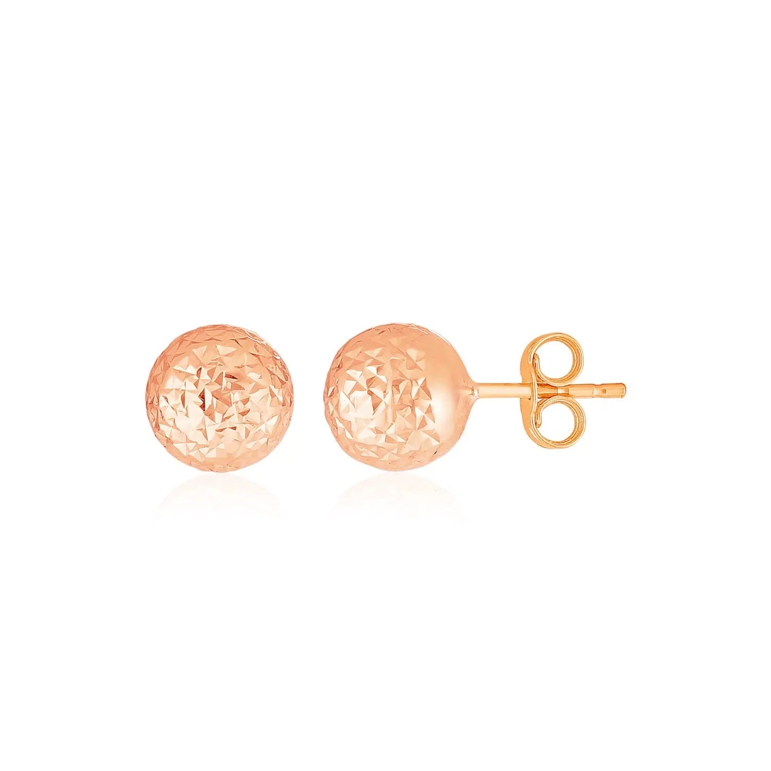 14k Rose Gold Ball Earrings with Crystal Cut Texture(5mm) RCJ Earrings  CELESTIA LUXE JEWELLERS