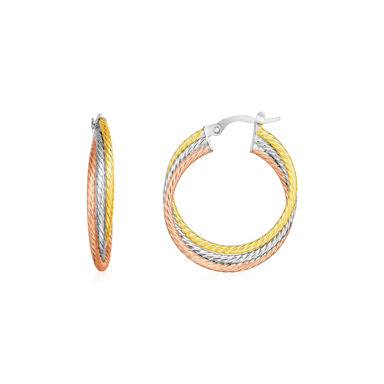 14k Tri Color Gold Three Part Round Hoop Earrings(4.5x26mm) RCJ Earrings  CELESTIA LUXE JEWELLERS
