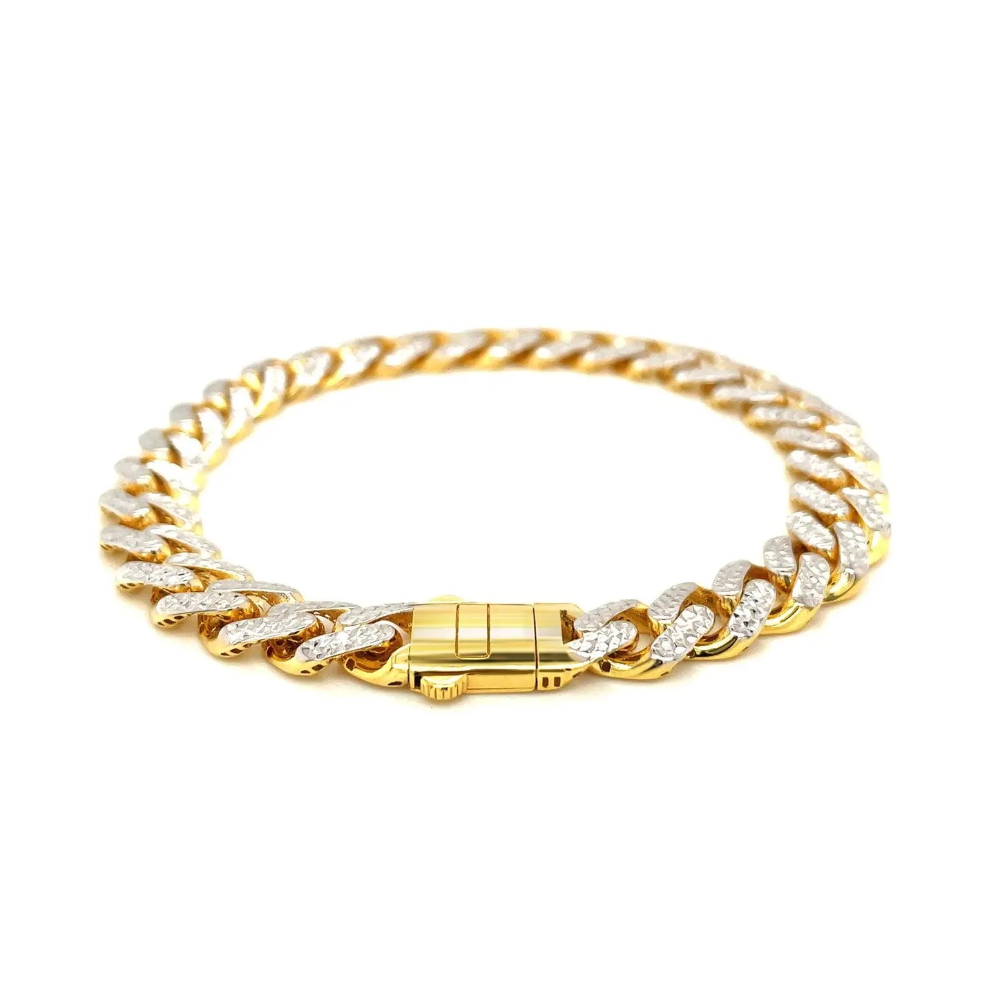 14k Two Tone Gold 8 1/4 inch Curb Chain Bracelet with White Pave (9.50 mm) RCJ Bracelets  CELESTIA LUXE JEWELLERS