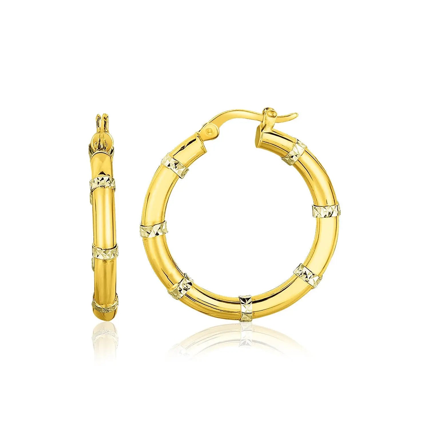 14k Two-Tone Gold Alternate Textured Hoop Earrings RCJ Earrings  CELESTIA LUXE JEWELLERS